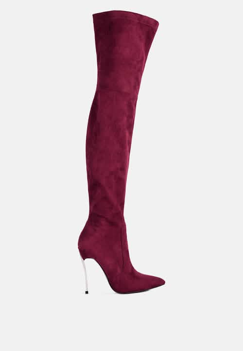 Elegant Stretch Suede Stiletto Knee-High Boots Ruby Smudge