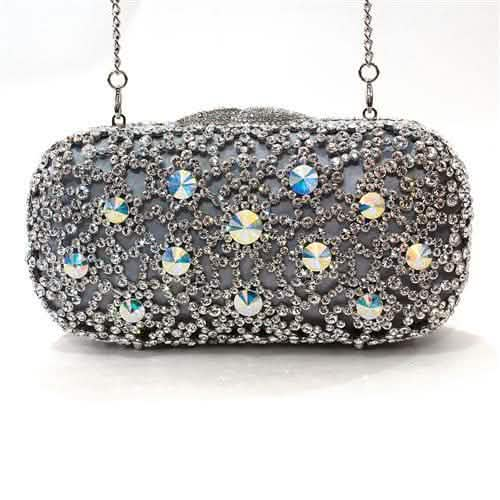 Elegant Imitation Rhodium White Metal Clutch with Premium Crystals Turquoise Tiger