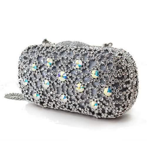 Elegant Imitation Rhodium White Metal Clutch with Premium Crystals Turquoise Tiger