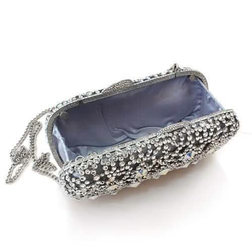 Elegant Imitation Rhodium White Metal Clutch with Premium Crystals Turquoise Tiger