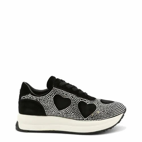 Glamorous Black Heart Crystal Sneakers Burgundy Hera