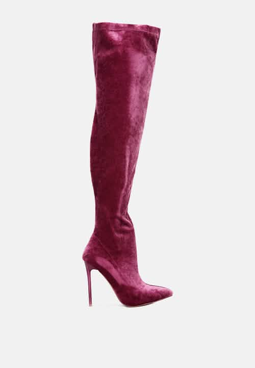 Glamorous Velvet Over-the-Knee Stiletto Heels Ruby Smudge