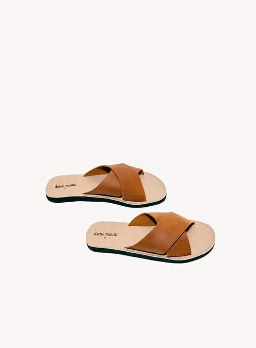 Artisan-Made Cognac Leather Cross-Strap Sandals for Men Jade Metis