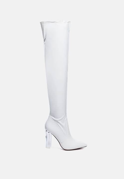 Gorgeous Patent PU Over-the-Knee Boots with Transparent Block Heels Ruby Smudge