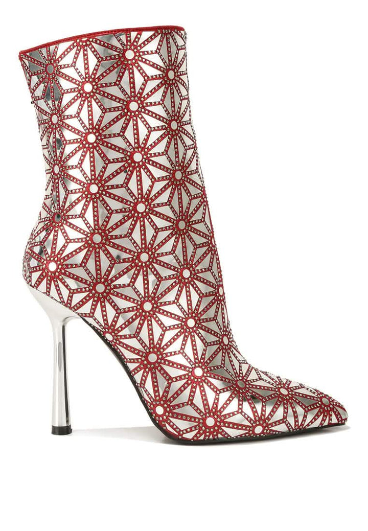 Mirror-Embellished High Ankle Party Heels Ruby Smudge