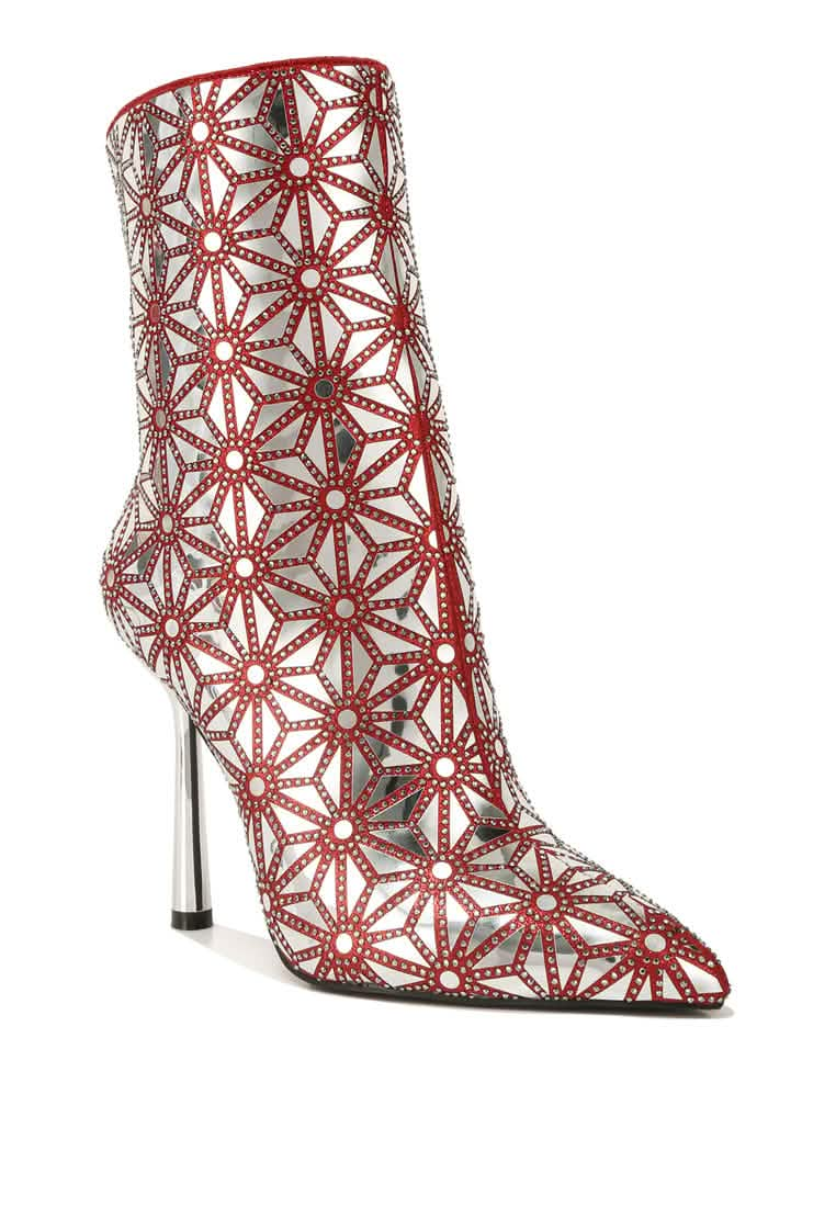 Mirror-Embellished High Ankle Party Heels Ruby Smudge