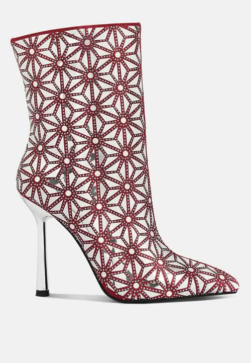 Mirror-Embellished High Ankle Party Heels Ruby Smudge