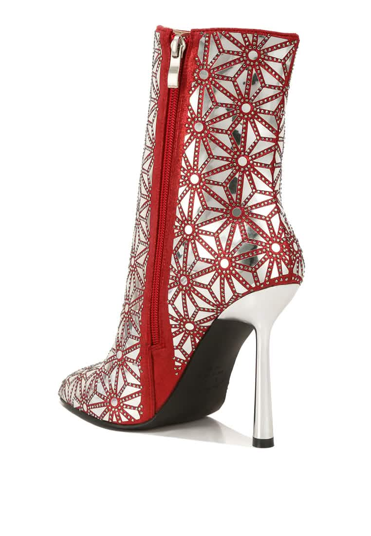 Mirror-Embellished High Ankle Party Heels Ruby Smudge