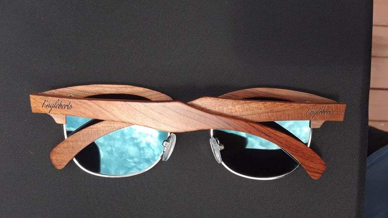 Sandalwood Eco-Friendly Sunglasses with Stunning Ice Blue Polarized Lenses - Handcrafted Elegance Purple Ariadne