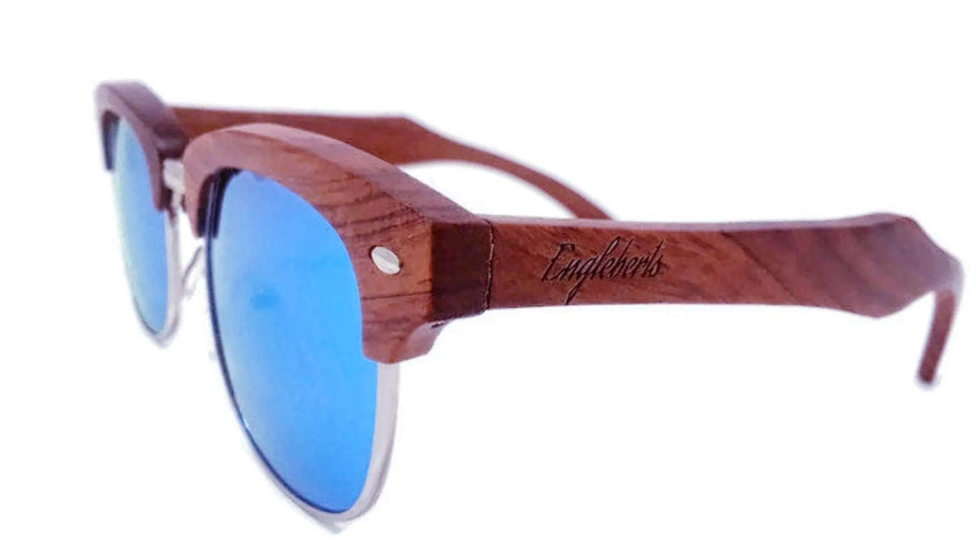 Sandalwood Eco-Friendly Sunglasses with Stunning Ice Blue Polarized Lenses - Handcrafted Elegance Purple Ariadne