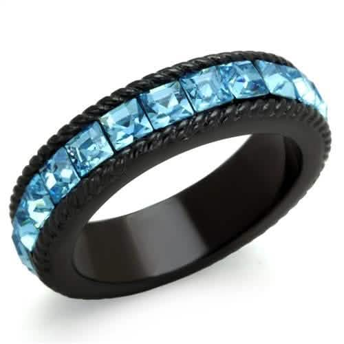 IP Black Stainless Steel Ring with Ocean Blue Premium Crystal Turquoise Tiger