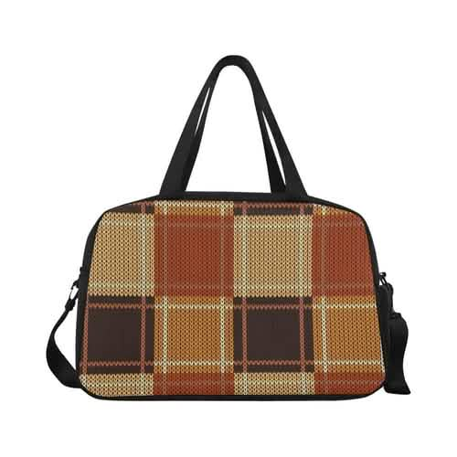 Checkered Brown and Beige Stylish Travel Tote Grey Coco