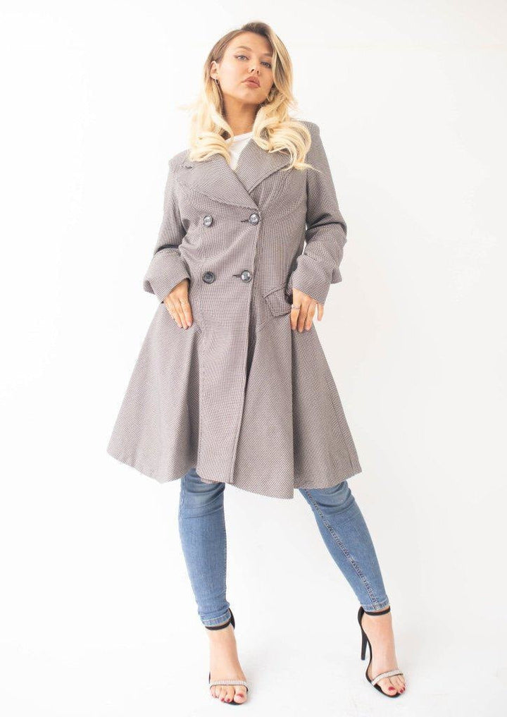 Vanessa Dogtooth Fit and Flare Mac Coat Rose Eleusis