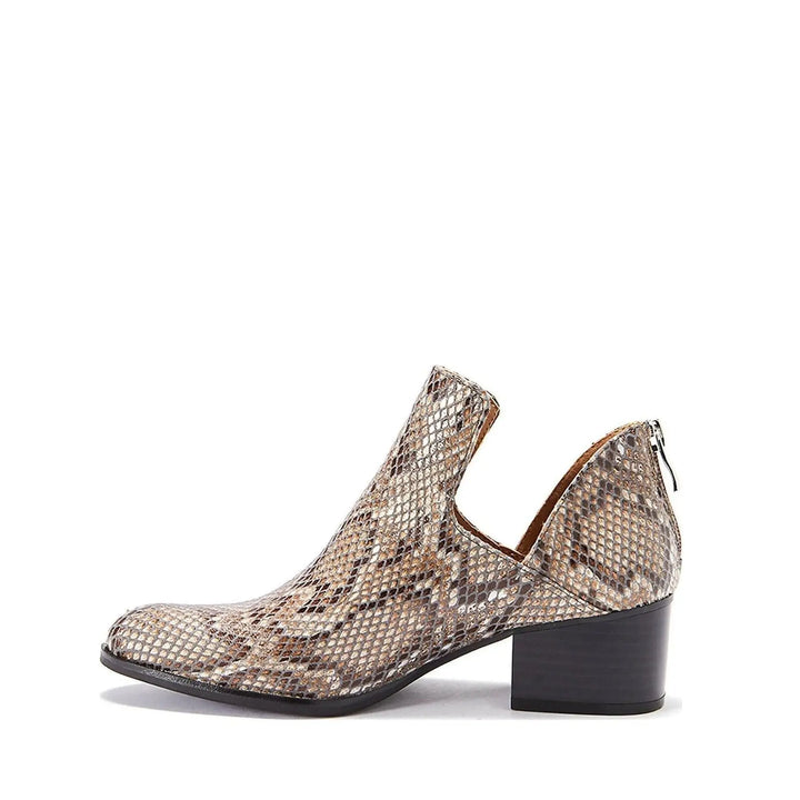 Chic Beige Snakeskin Fredricka Booties for Women with Comfy Low Heel (Size 7.5) Grey Coco