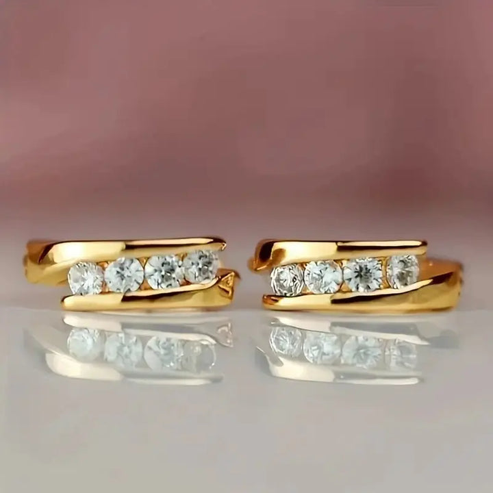 Unique Hoop Earrings 18K Gold Plated Jewelry Embellished With Zircon Elegant Simple Style Delicate Female Earrings