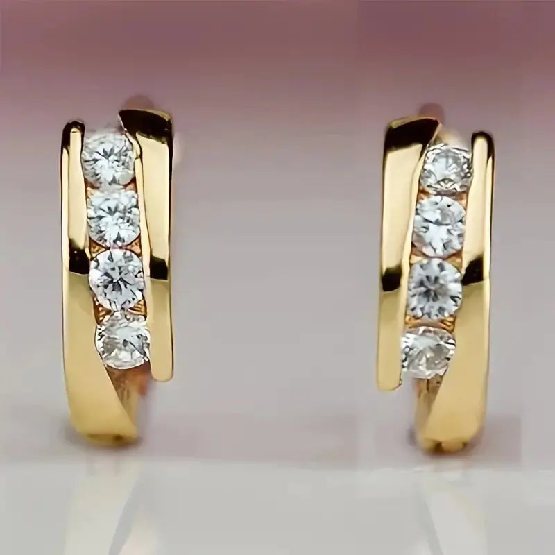 Unique Hoop Earrings 18K Gold Plated Jewelry Embellished With Zircon Elegant Simple Style Delicate Female Earrings